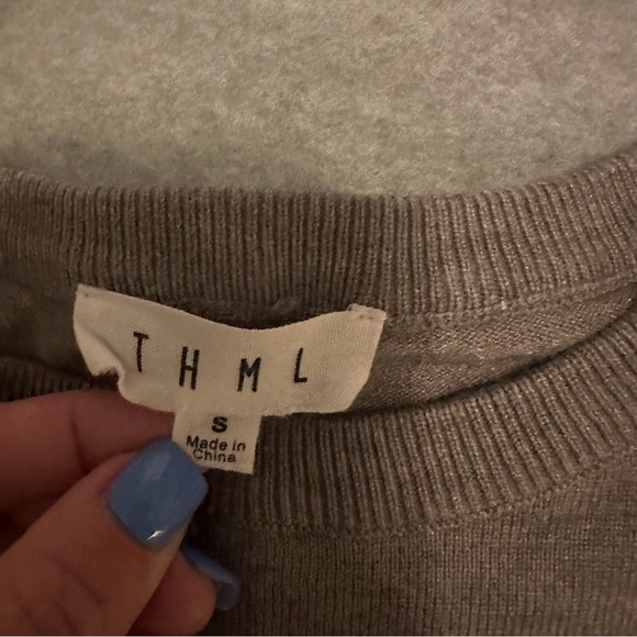 THML gray orange striped long sleeve crewneck sweater size S - Picture 6 of 8